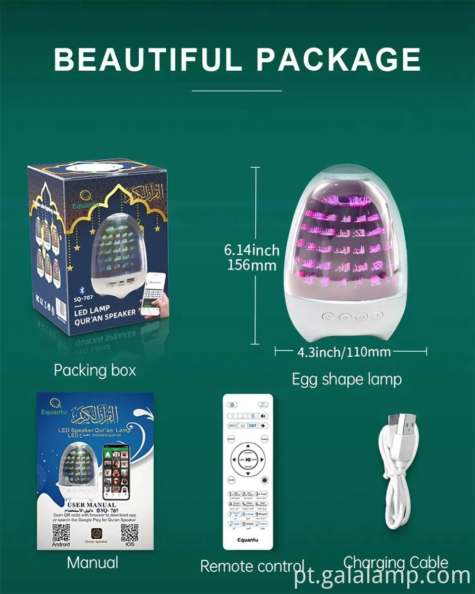 Alto-falante Bluetooth amigável para muçulmanos com Alcorão e Luz noturna suave